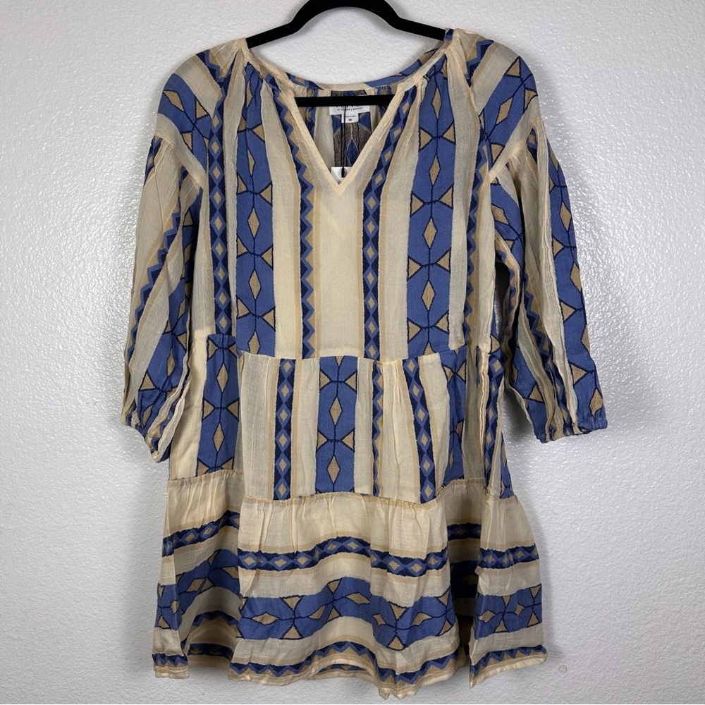 Velvet by Graham & Spencer Women's Blue Beige Geometric Cotton Dress XS